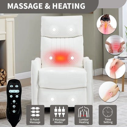 White massage and heating recliner chair with remote control in a home setting