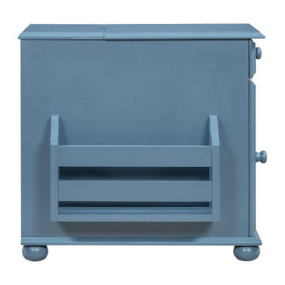 Vintage Flip-Top Sofa Table w/ USB, Cup Holders & Hidden Shelf-Blue