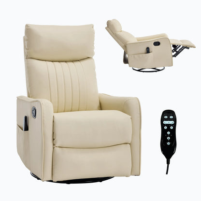 Beige recliner chair with remote control on a white background