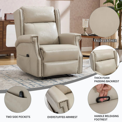 Beige recliner chair with features highlighted in a living room setting