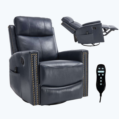 Blue Recliner w/ Heat, Massage, Rocker & Swivel – Manual