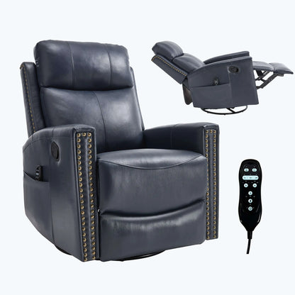 Blue recliner chair with remote control on a white background