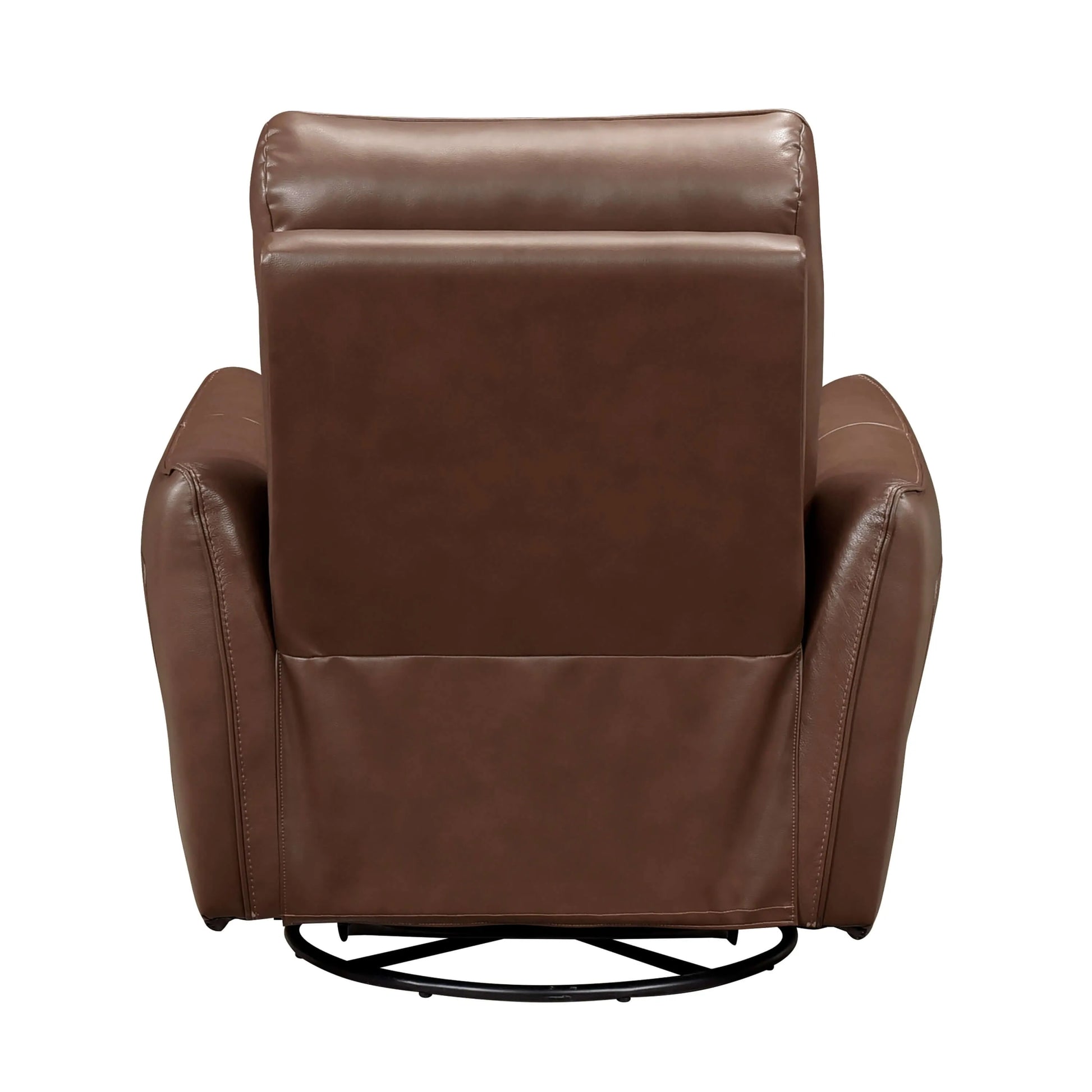 Back side of a brown leather recliner chair on a white background