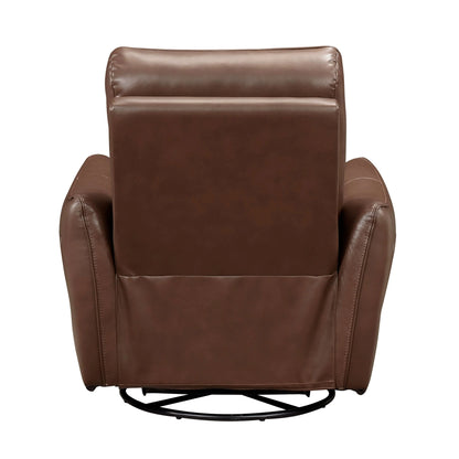 Back side of a brown leather recliner chair on a white background