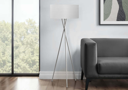 62" Nickel Floor Lamp with Grey Shade – Sleek, Modern & Bright