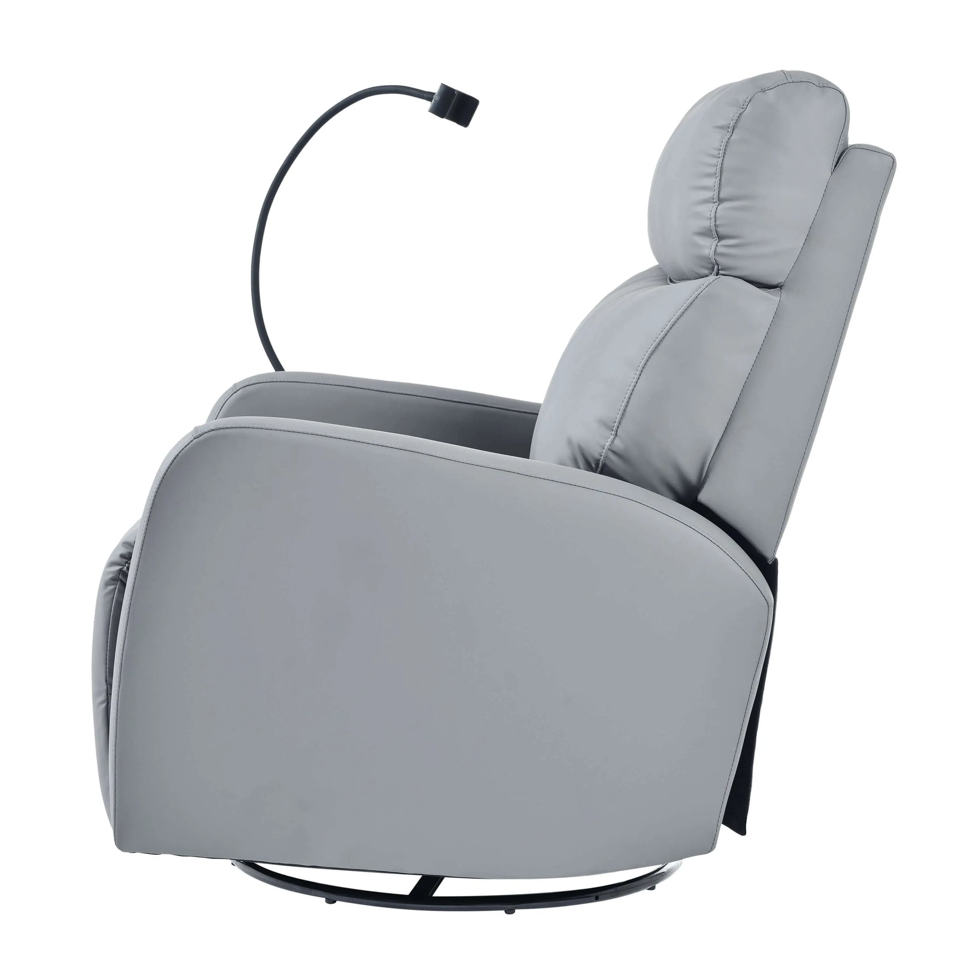 Gray recliner chair with headrest on a white background