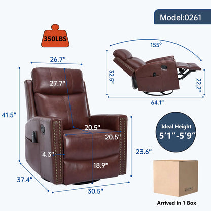 Wine Red Recliner w/ Heat, Massage, Rocker & Swivel – Manual