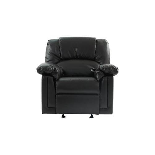 Black leather recliner chair on a white background