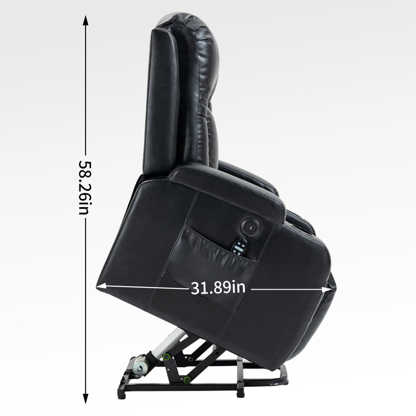 350 LB Power Lift Recliner w/ Massage, Heat, USB & Cup Holders – Black
