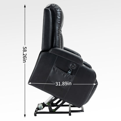 350 LB Power Lift Recliner w/ Massage, Heat, USB & Cup Holders – Black
