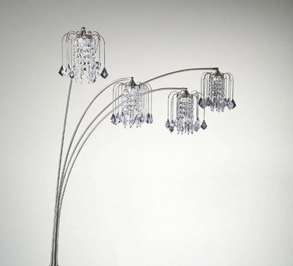 Chandelier-style floor lamp with crystal accents on a gray background