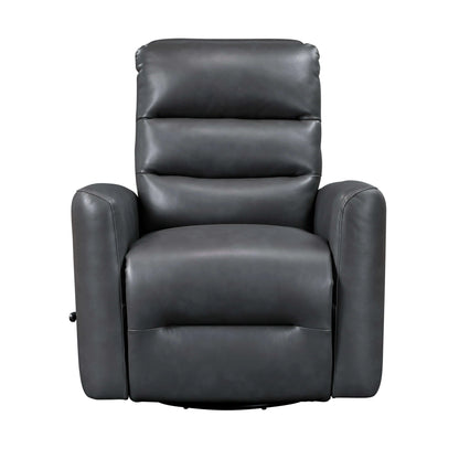 Front view of a gray leather recliner chair on a white background