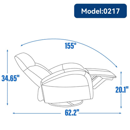Outline of a recliner chair fully reclined with dimensions labeled on a white background