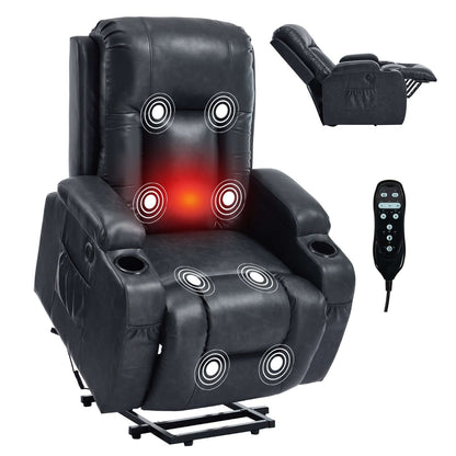 350 LB Power Lift Recliner w/ Massage, Heat, USB, Cup Holders-Gray