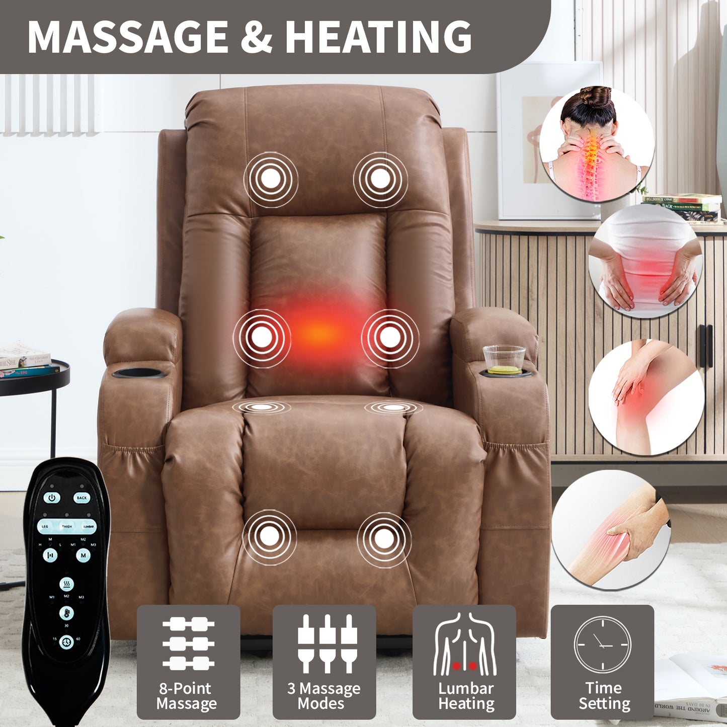 350 LB Power Lift Recliner w/ Massage, Heat, USB, Cup Holders