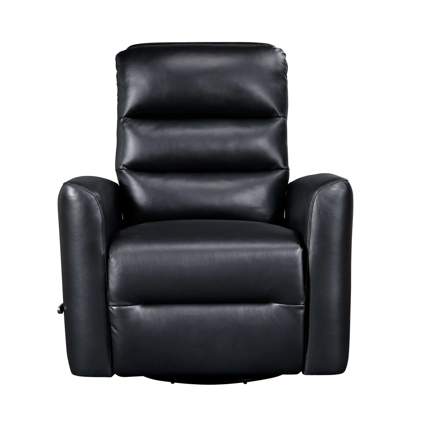 Front view of a black leather recliner chair on a white background