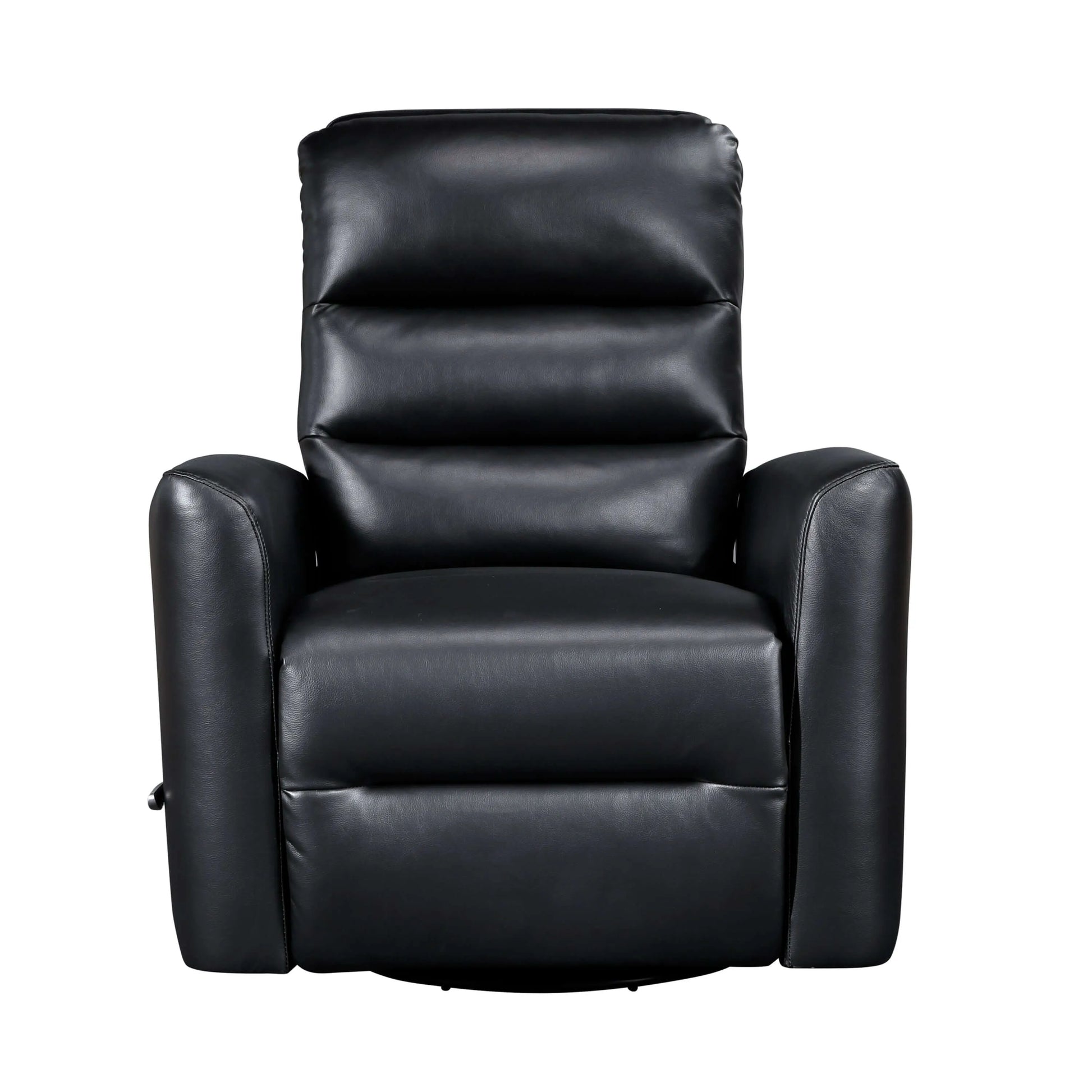 Front view of a black leather recliner chair on a white background