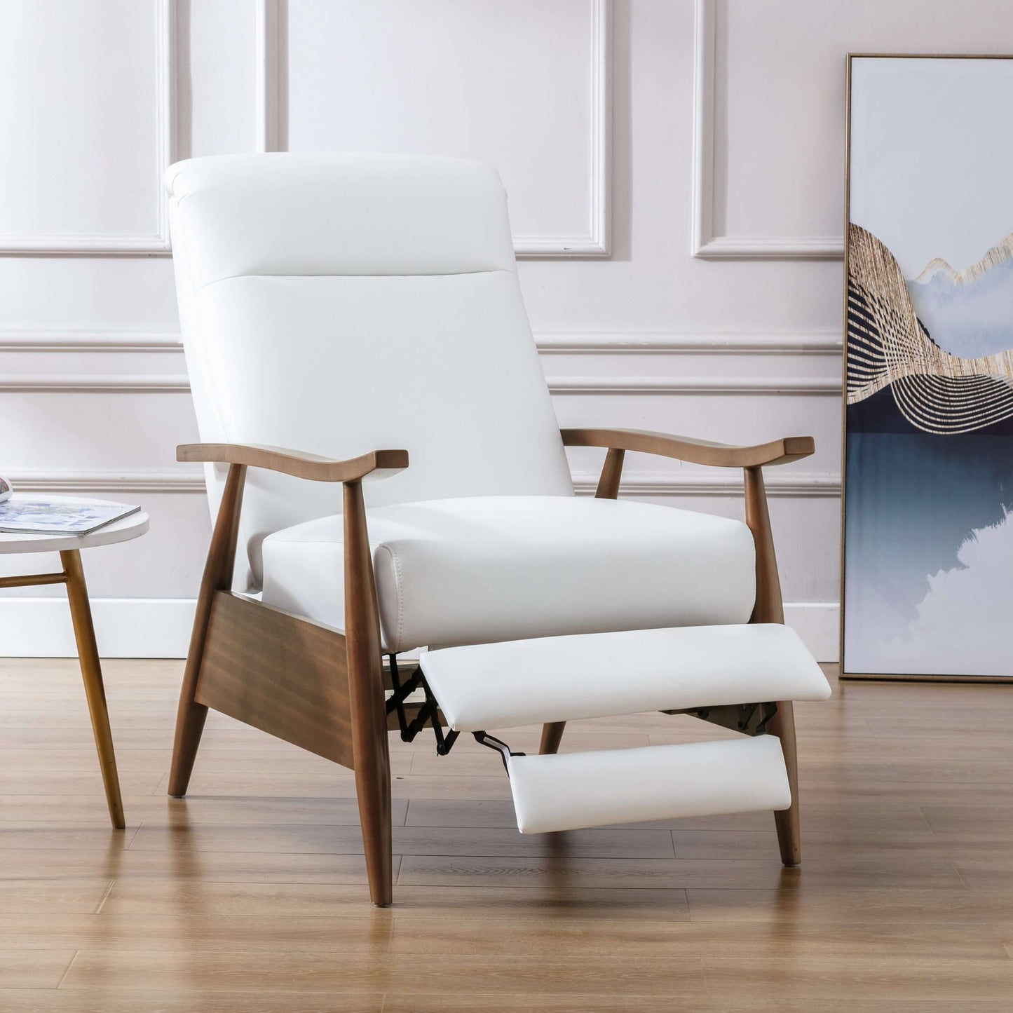 Solaris Wood Arm Push Back Recliner - Milky