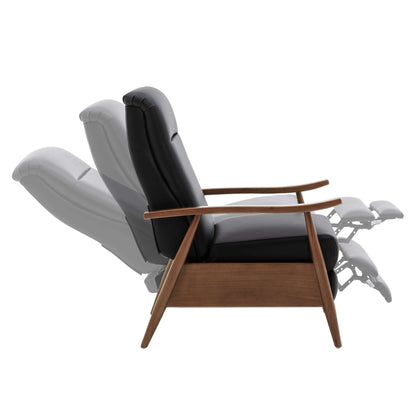 Fairview Leather Wood Arm Push Back Recliner - Black