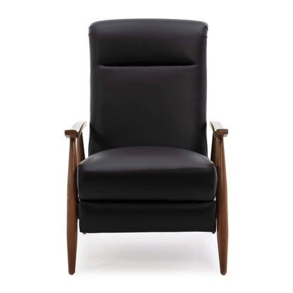 Fairview Leather Wood Arm Push Back Recliner - Black