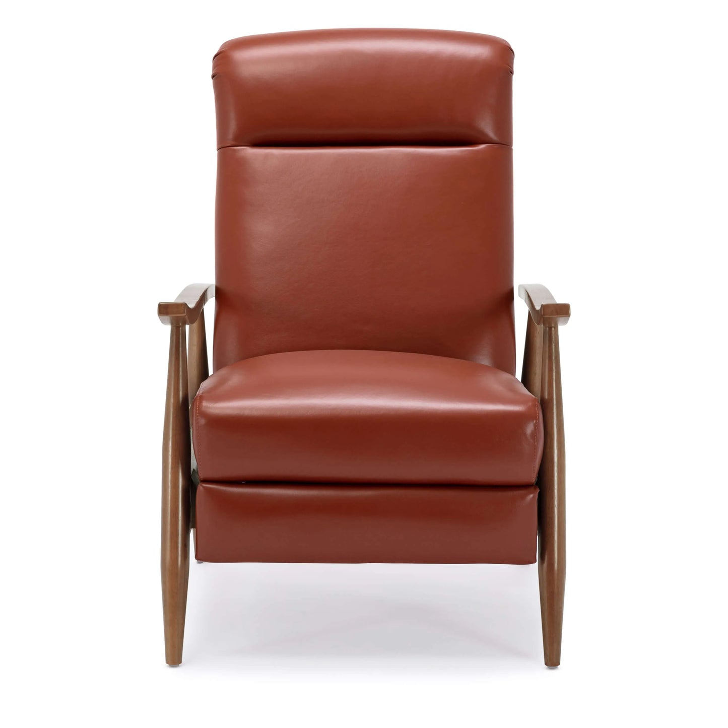 Fairview Leather Wood Arm Push Back Recliner - Caramel