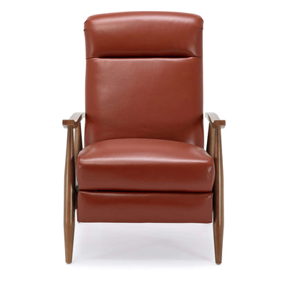 Fairview Leather Wood Arm Push Back Recliner - Caramel