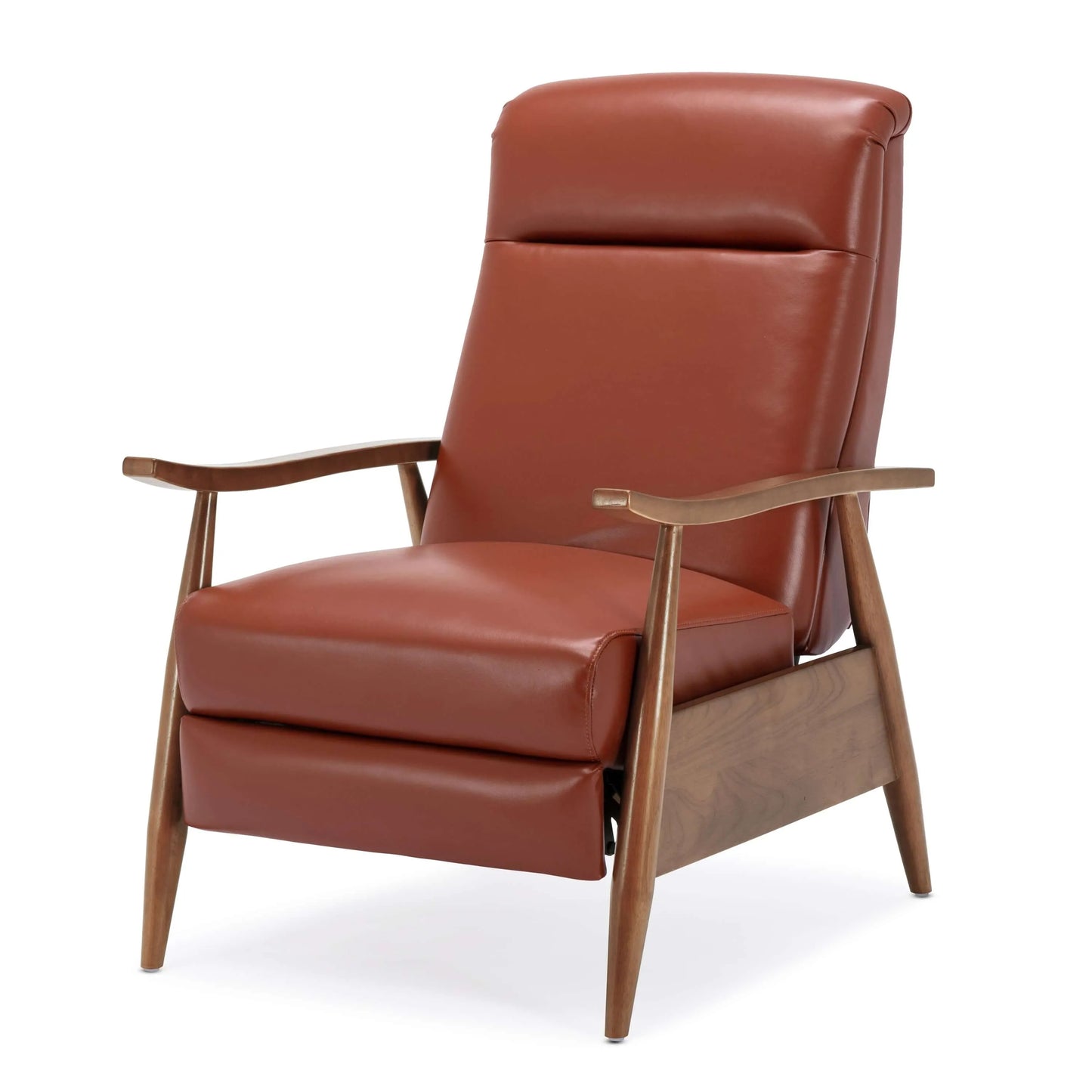 Fairview Leather Wood Arm Push Back Recliner - Caramel