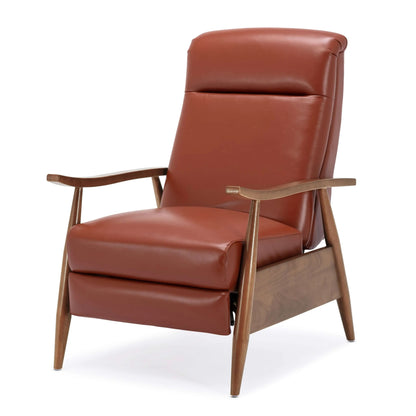 Fairview Leather Wood Arm Push Back Recliner - Caramel