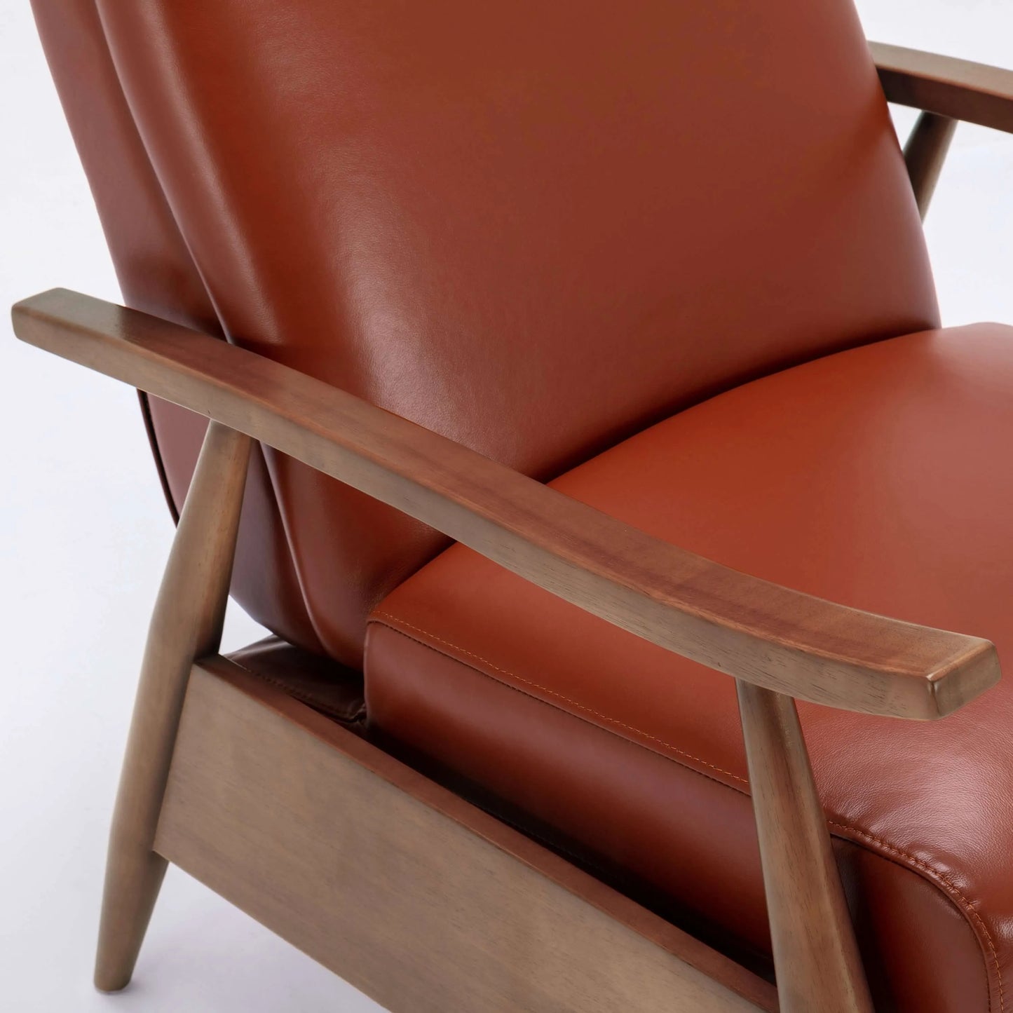 Fairview Leather Wood Arm Push Back Recliner - Caramel