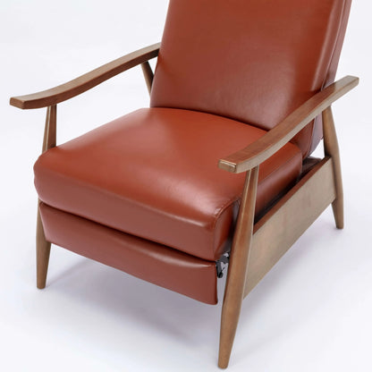 Fairview Leather Wood Arm Push Back Recliner - Caramel
