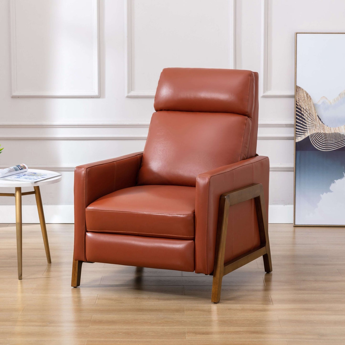 Reed Leather Push Back Recliner - Caramel