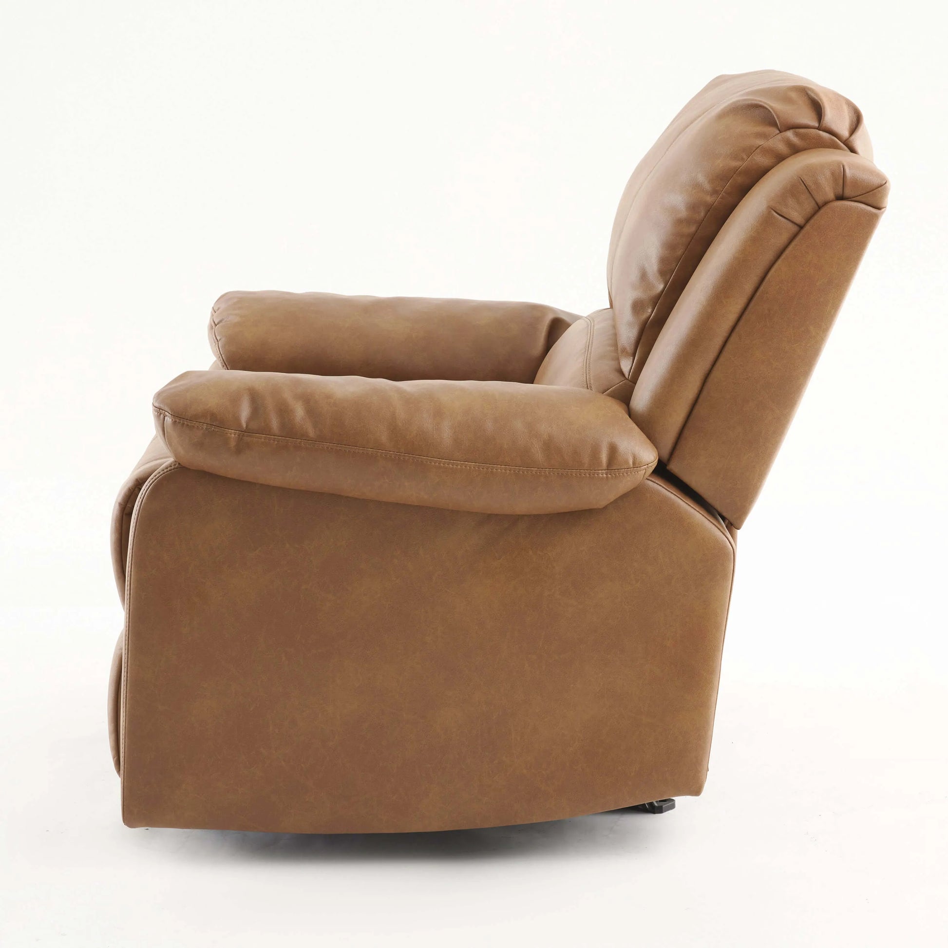 Side view of a brown recliner chair on a white background
