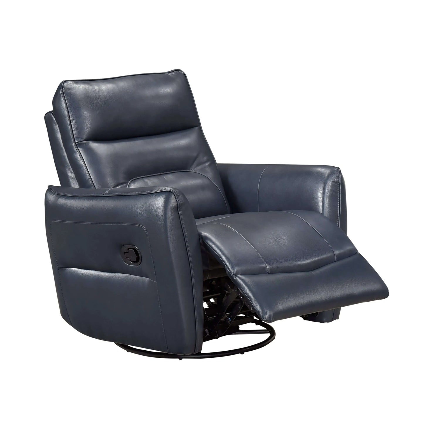 Blue recliner chair with footrest extended on a white background