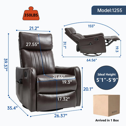 Brown recliner chair with dimensions and weight capacity displayed