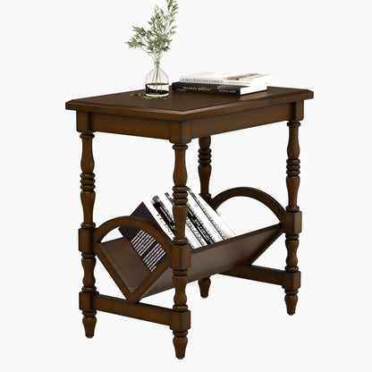 Classic Dark Brown End Table with Magazine Rack
