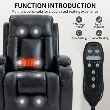 350 LB Power Lift Recliner w/ Massage, Heat, USB & Cup Holders – Black