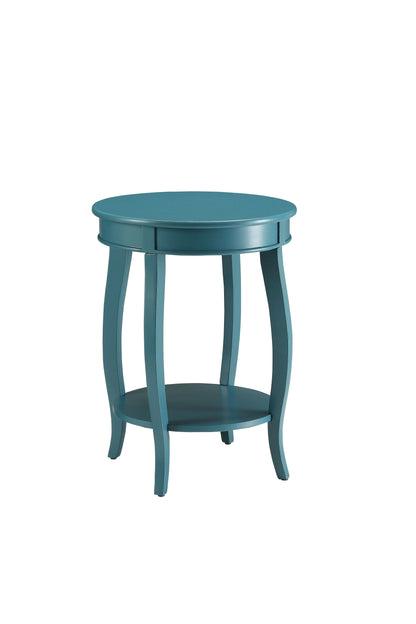 Teal accent table on a white background