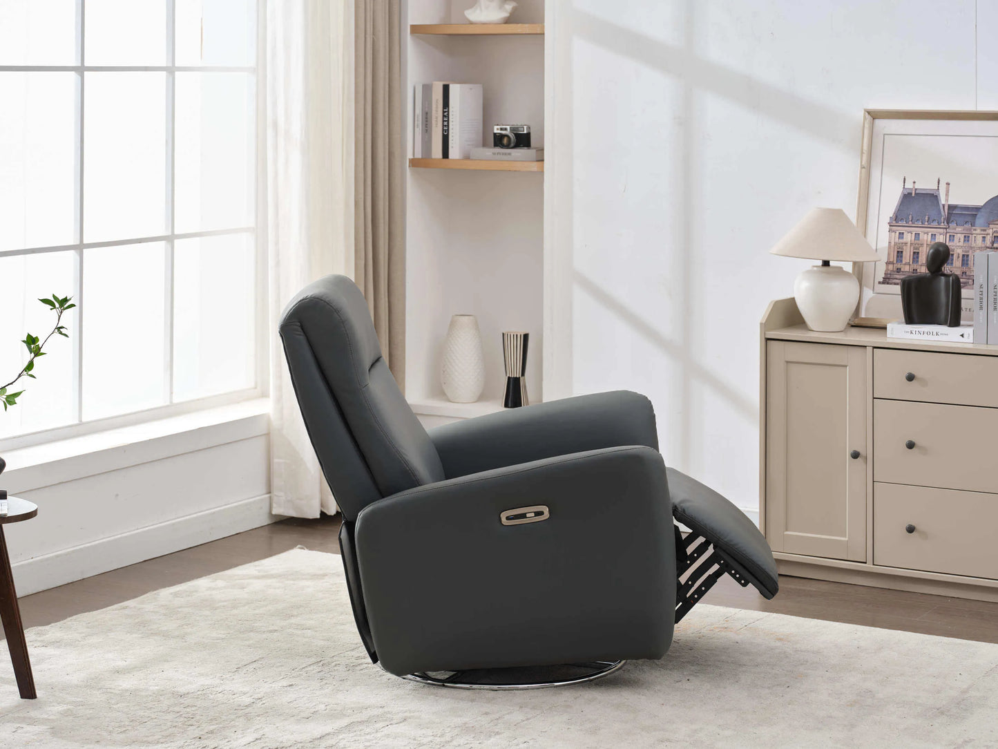 Power Swivel Glider Recliner-Dark Gray - Side view