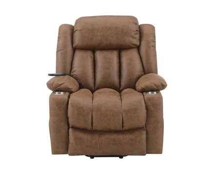 Front view of a brown recliner chair on a white background