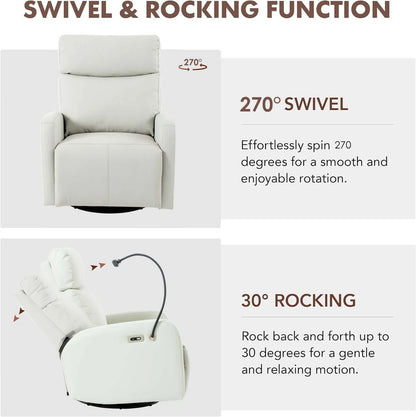 Recliner chair with swivel and rocking functions on a white background