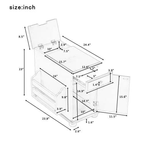 Measurement chart of an end table with dimensions labeled in inches.