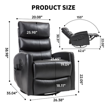 Black recliner chair with dimensions labeled on a white background