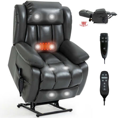 Grey Faux Leather Power Lift Recliner w/ Massage & Heat