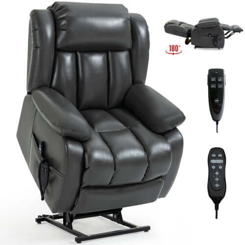 Grey Faux Leather Power Lift Recliner w/ Massage & Heat