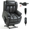 Gray massage lift chair with remote controls on a white background