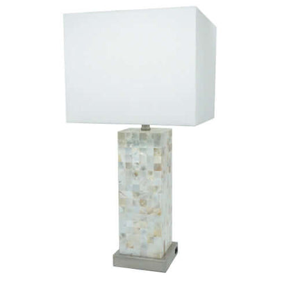Modern Mosaic White Table Lamp with Chrome Base & Soft Light