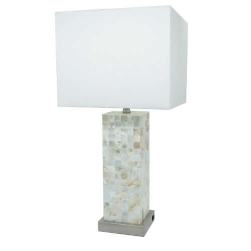 Modern Mosaic White Table Lamp with Chrome Base & Soft Light