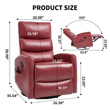 Red recliner chair with dimensions labeled on a white background