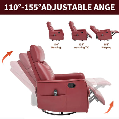 Red recliner chair with adjustable angles for reading, watching TV, and sleeping, on a white background.