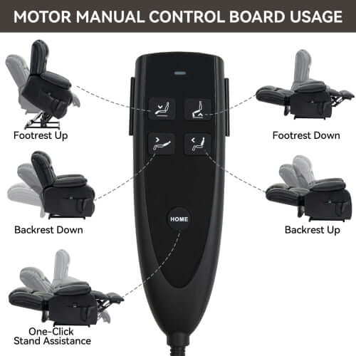 Leather Power Lift Recliner with Massage, Heat and Dual Motors-Black